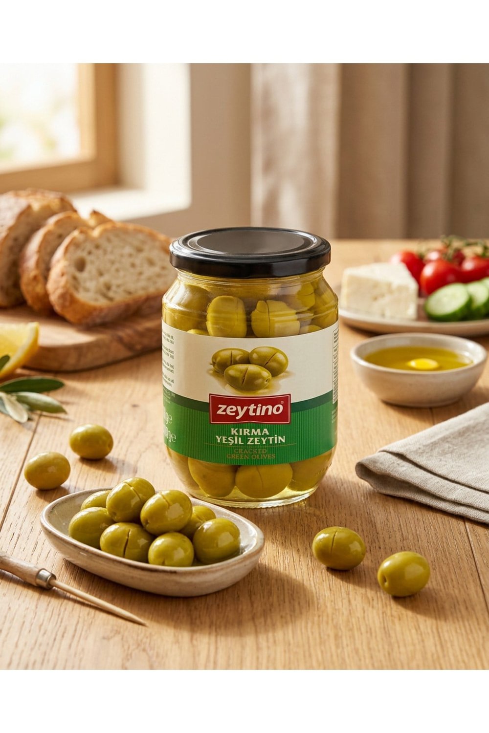 Kırma Yeşil Zeytin 400 gr (141/160) 4XL Cam Kavanoz