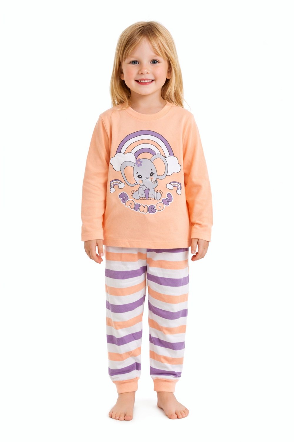 Gökkuşağı Temalı Uyku Bantlı Kız Çocuk Pijama Takımı