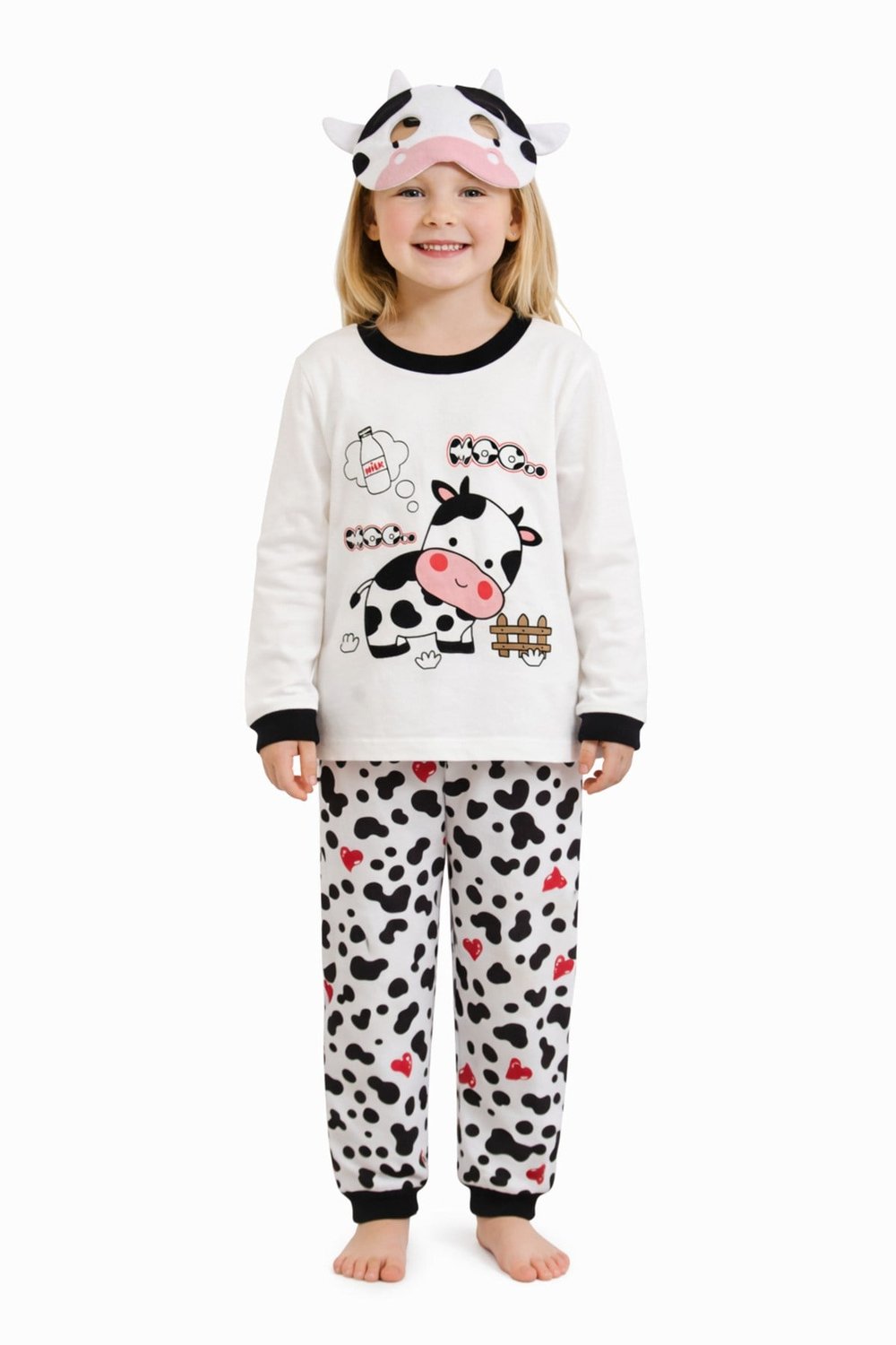 İnekli Maskeli Kız Çocuk Pijama Takımı