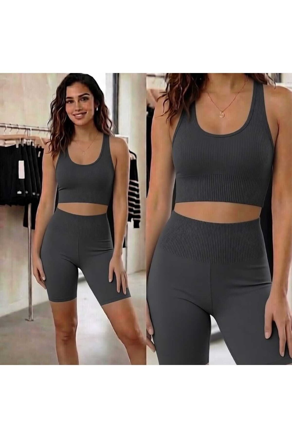 Kadın Fitilli Yüksek Bel Toparlayıcı Crop & Şort Takım (2'li Set)