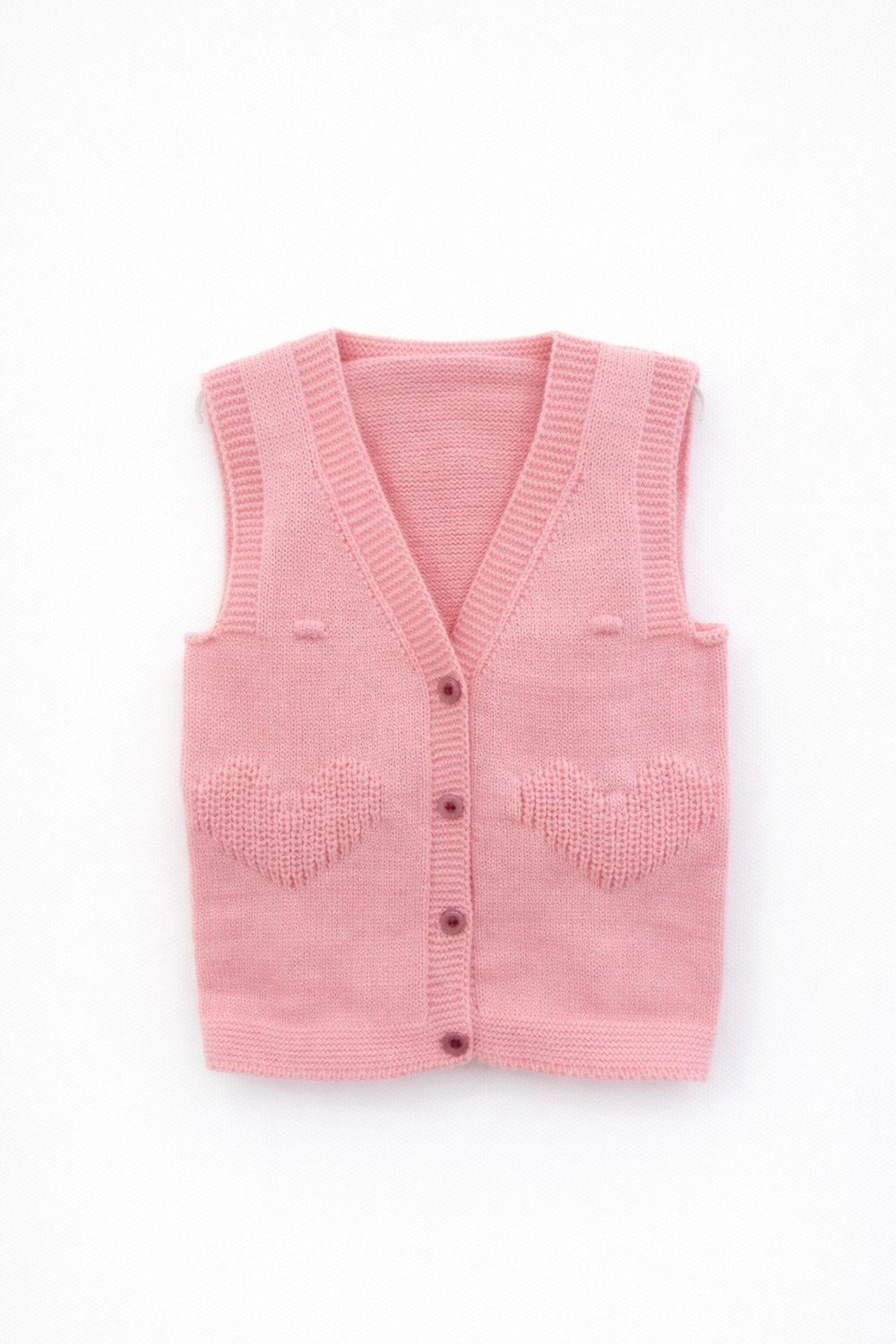 Kız Çocuk Örgü Yelek Kalp Desen Pembe