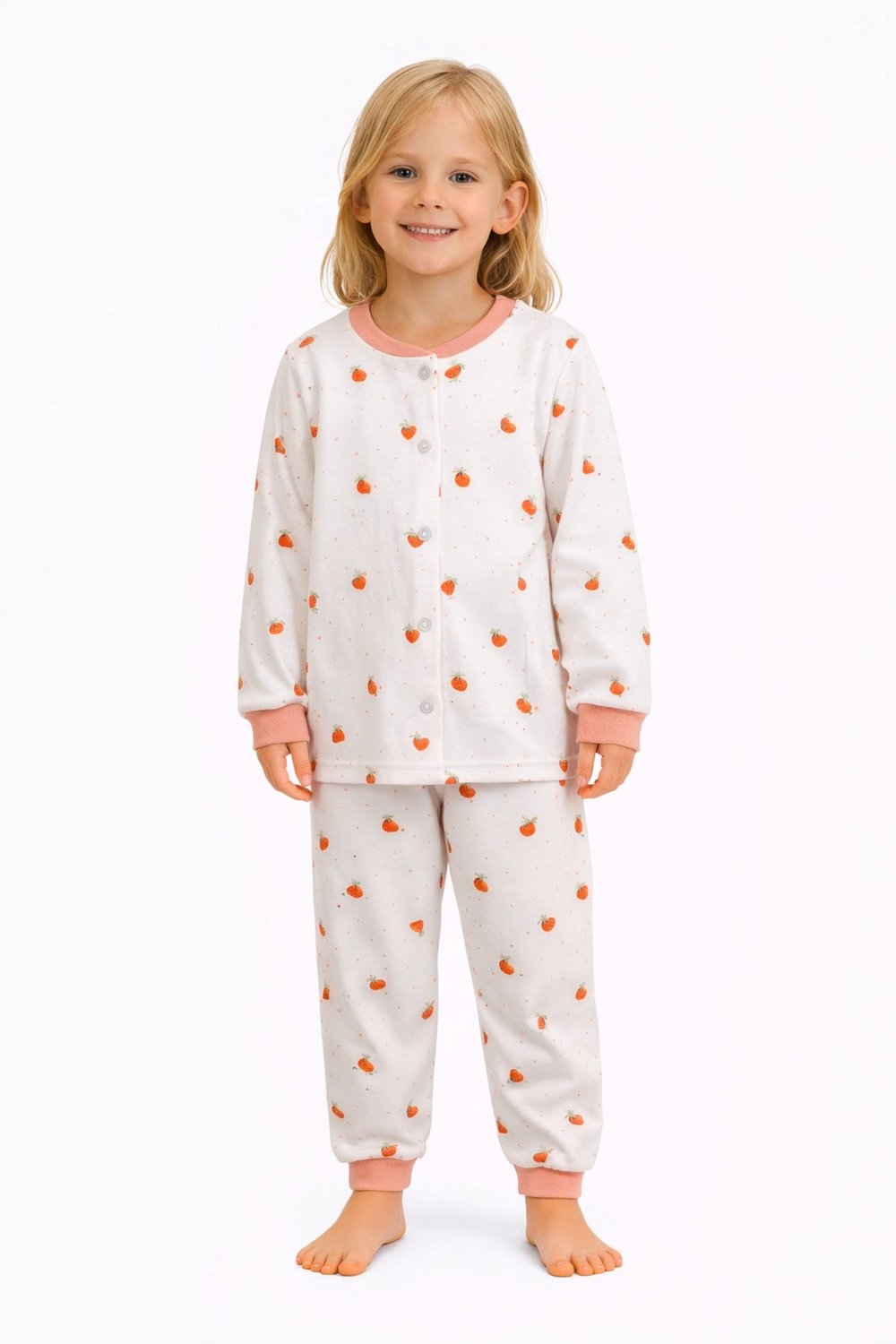 Mantar Temalı Önü Düğmeli Kız Çocuk Pijama Takımı