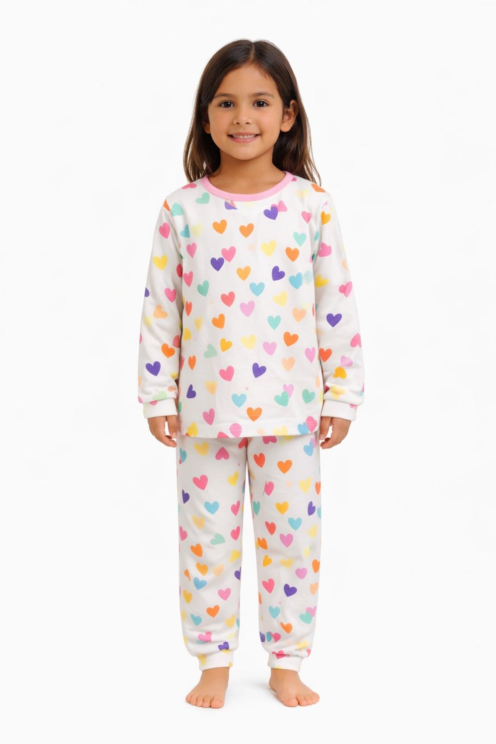 Minik Renkli Kalpler Kız Çocuk Pijama Takımı