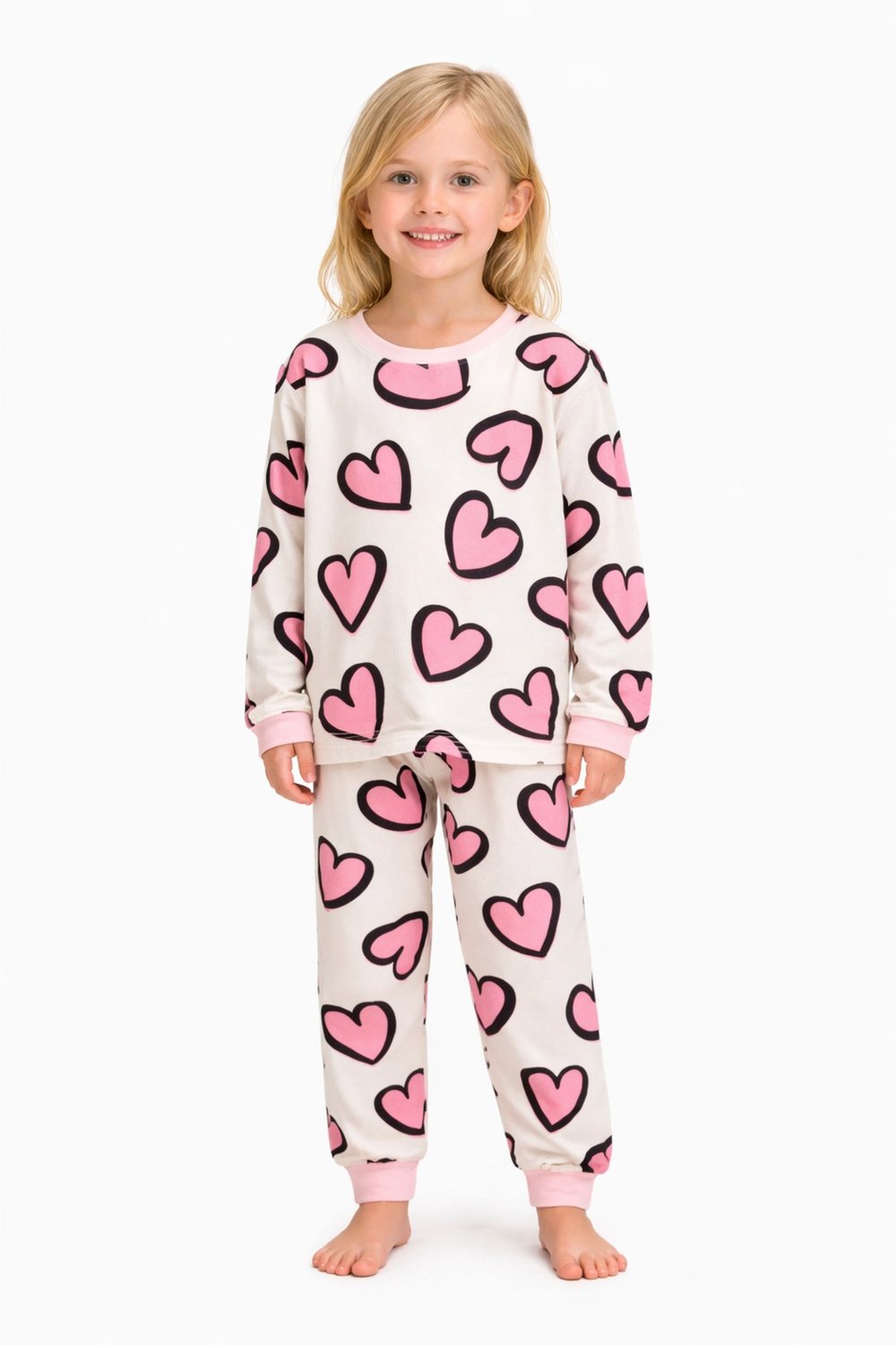 Pembe Kalpler Kız Çocuk Pijama Takımı