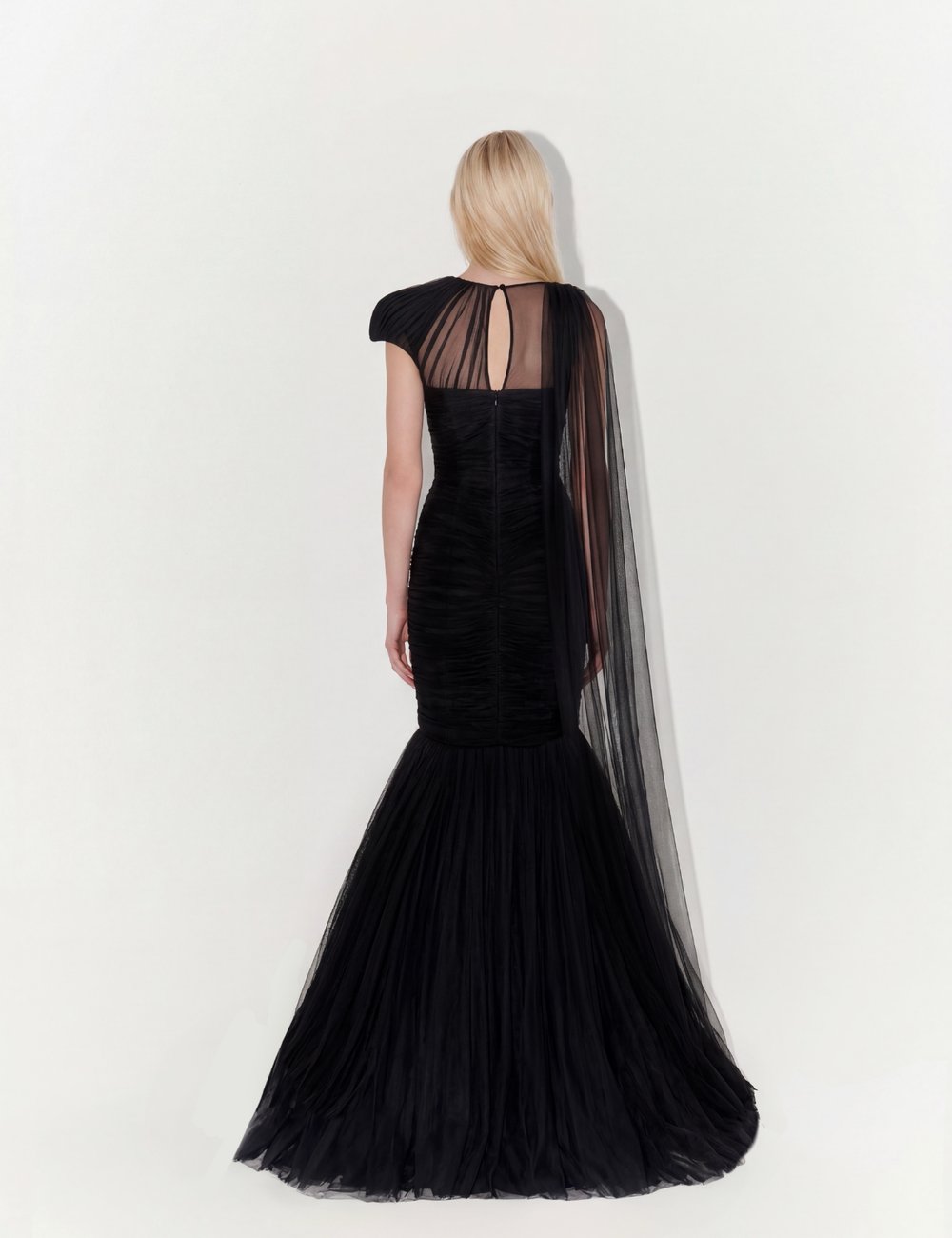 One-Shoulder Couture Structural Tulle Gown In Black