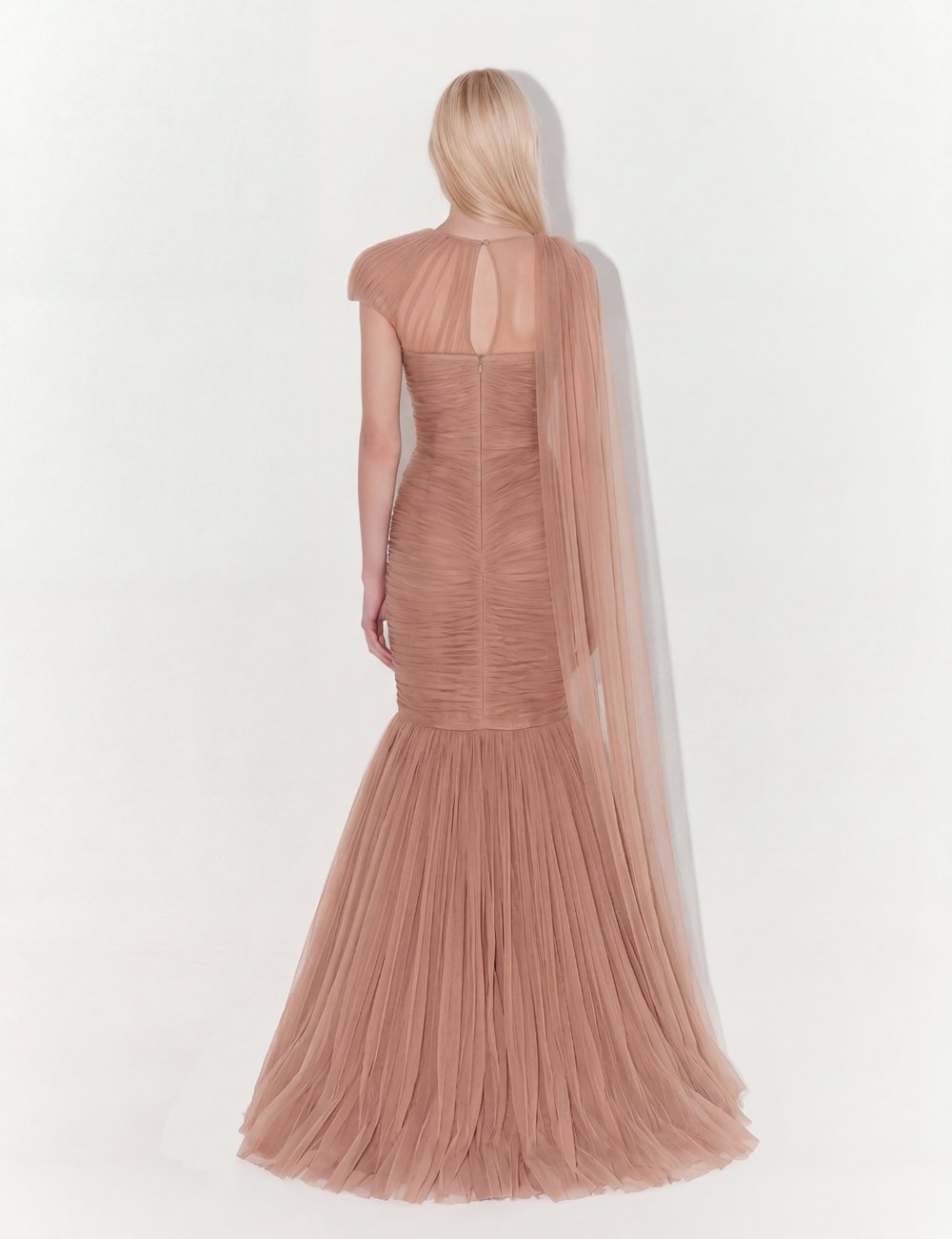 One-Shoulder Couture Structural Tulle Gown In Nude