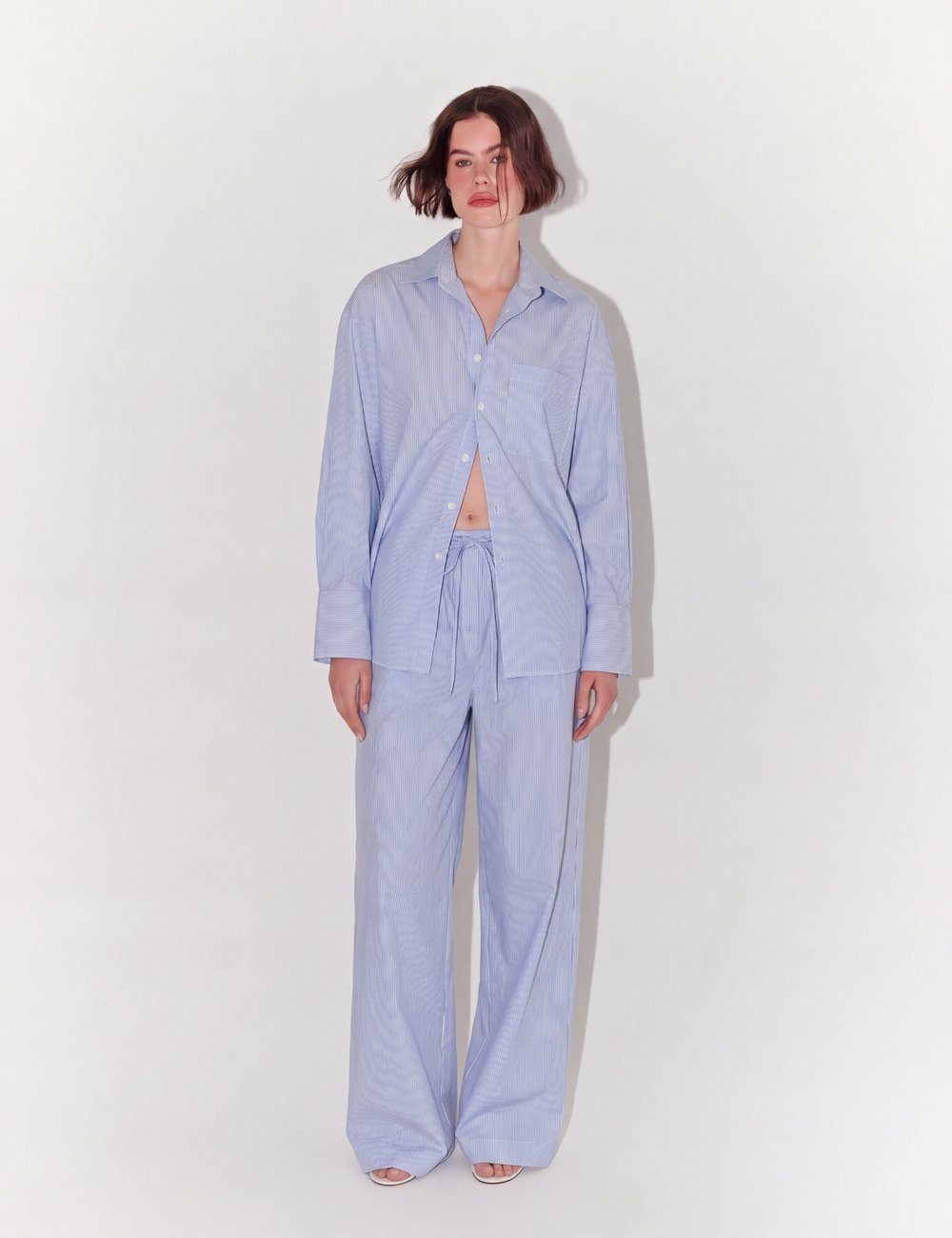 Relaxed Fit Striped Two Piece Set In Blue and White