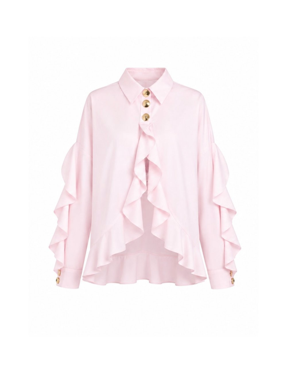 Ruffle Detaylı Pembe Gömlek