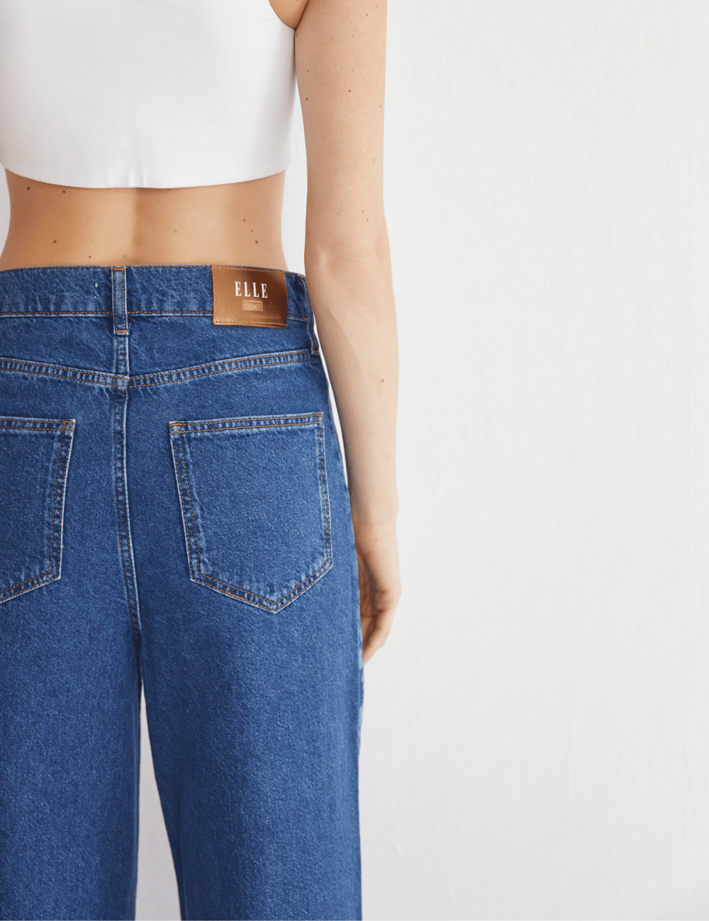 Leopar Şeritli Yüksek Bel Bol Paça Denim Jeans