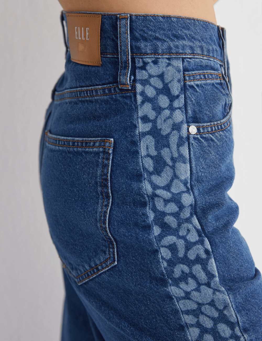 Leopar Şeritli Yüksek Bel Bol Paça Denim Jeans