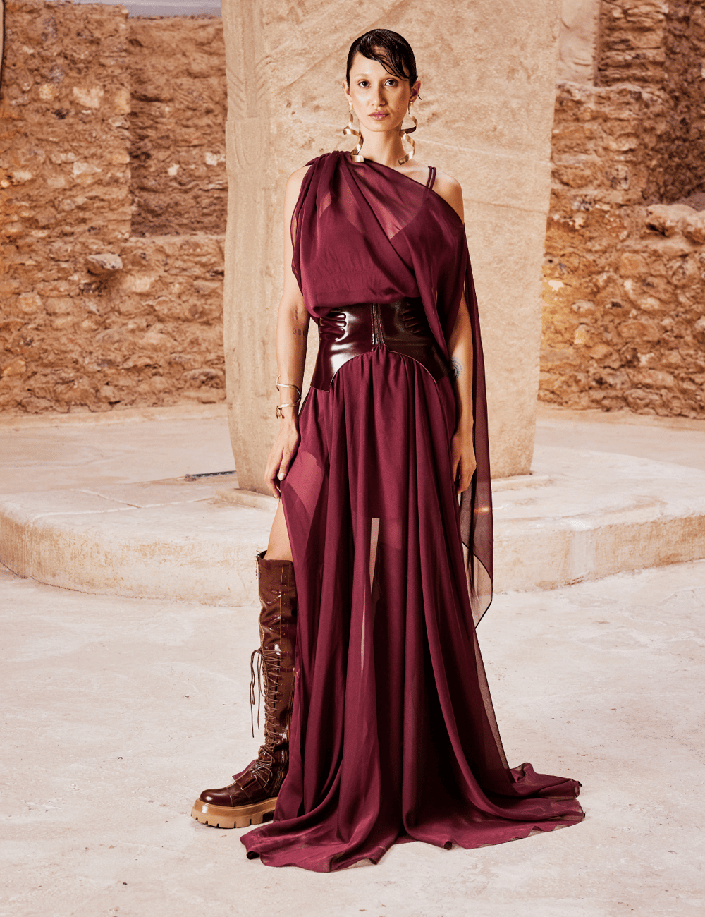 Tauria Maxi Elbise Bordo
