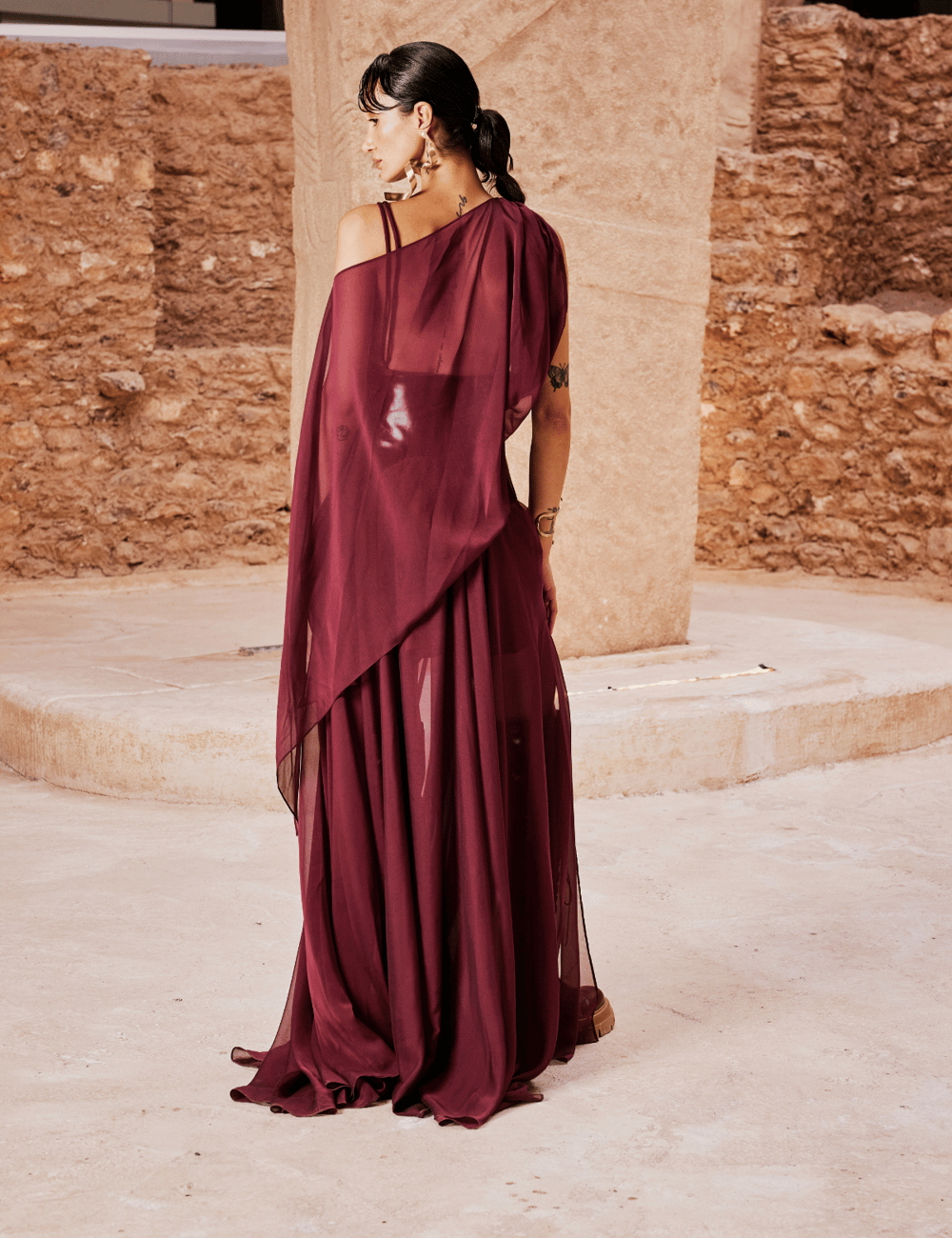 Tauria Maxi Elbise Bordo
