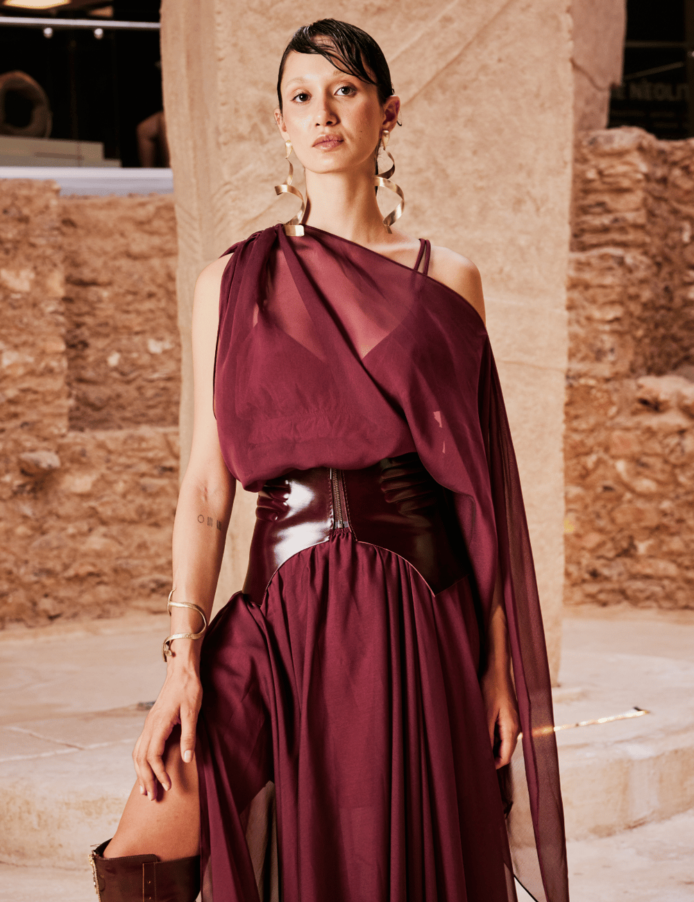 Tauria Maxi Elbise Bordo