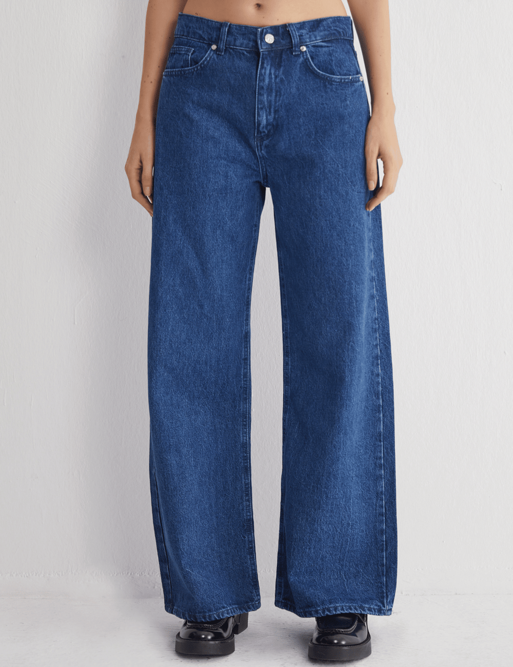 Yüksek Bel Geniş Paça Denim Jeans