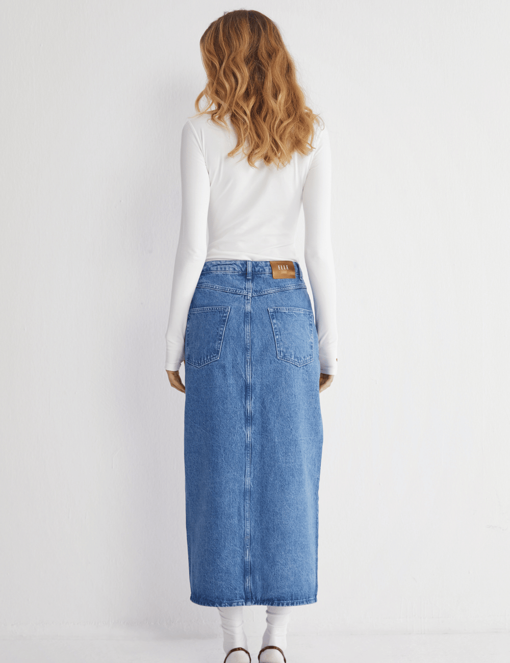 Yüksek Bel Yırtmaçlı Denim Etek