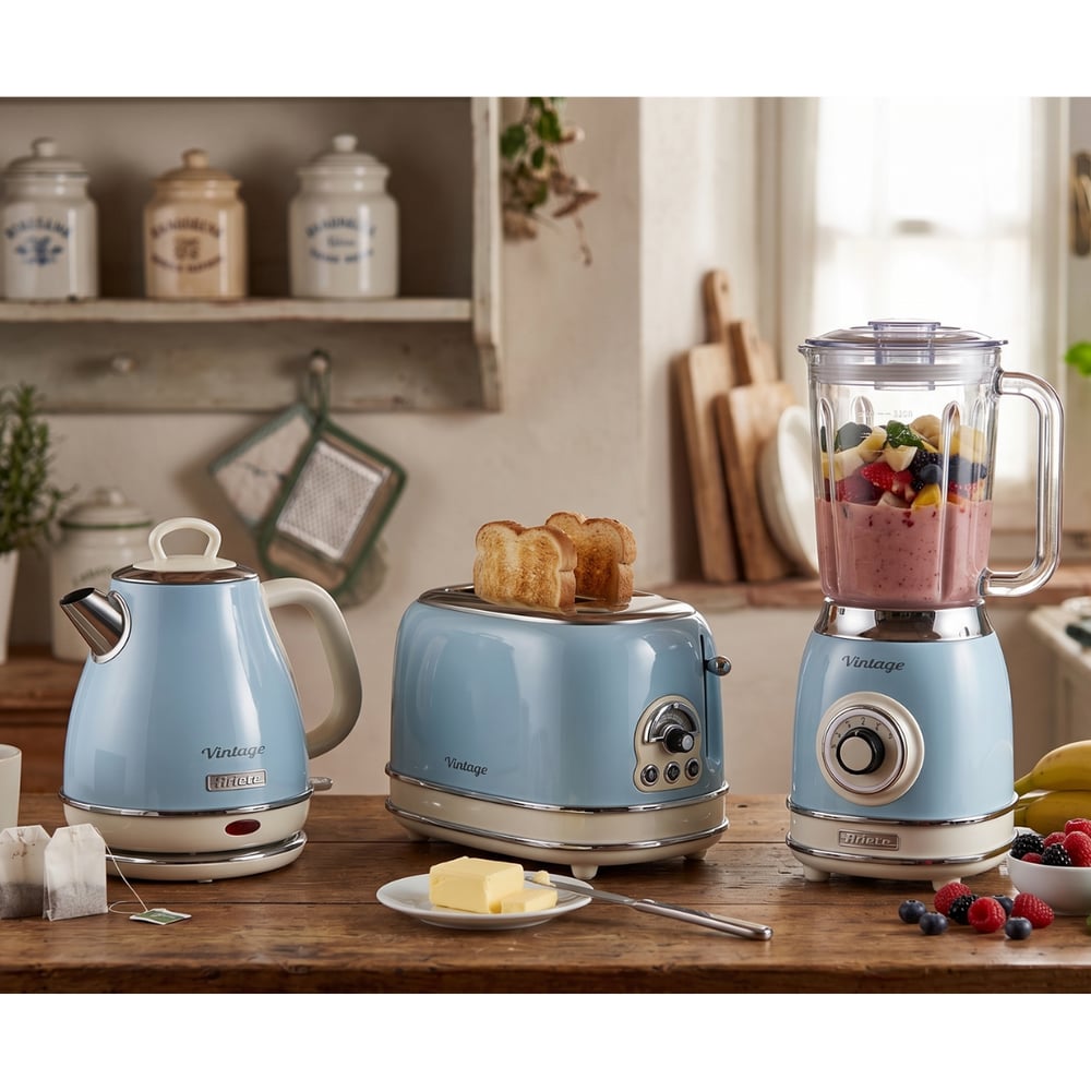 Ariete 2 Dilim Ekmek Kızartma Makinesi + 1,7L Su Isıtıcı + Smoothie Blender Vintage Set VTSET01