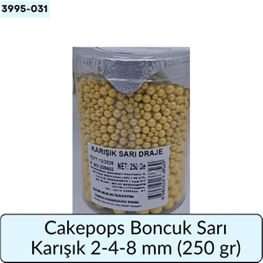 Cakepops Boncuk Karışık Sarı  2-4-8 Mm  (250 Gr)