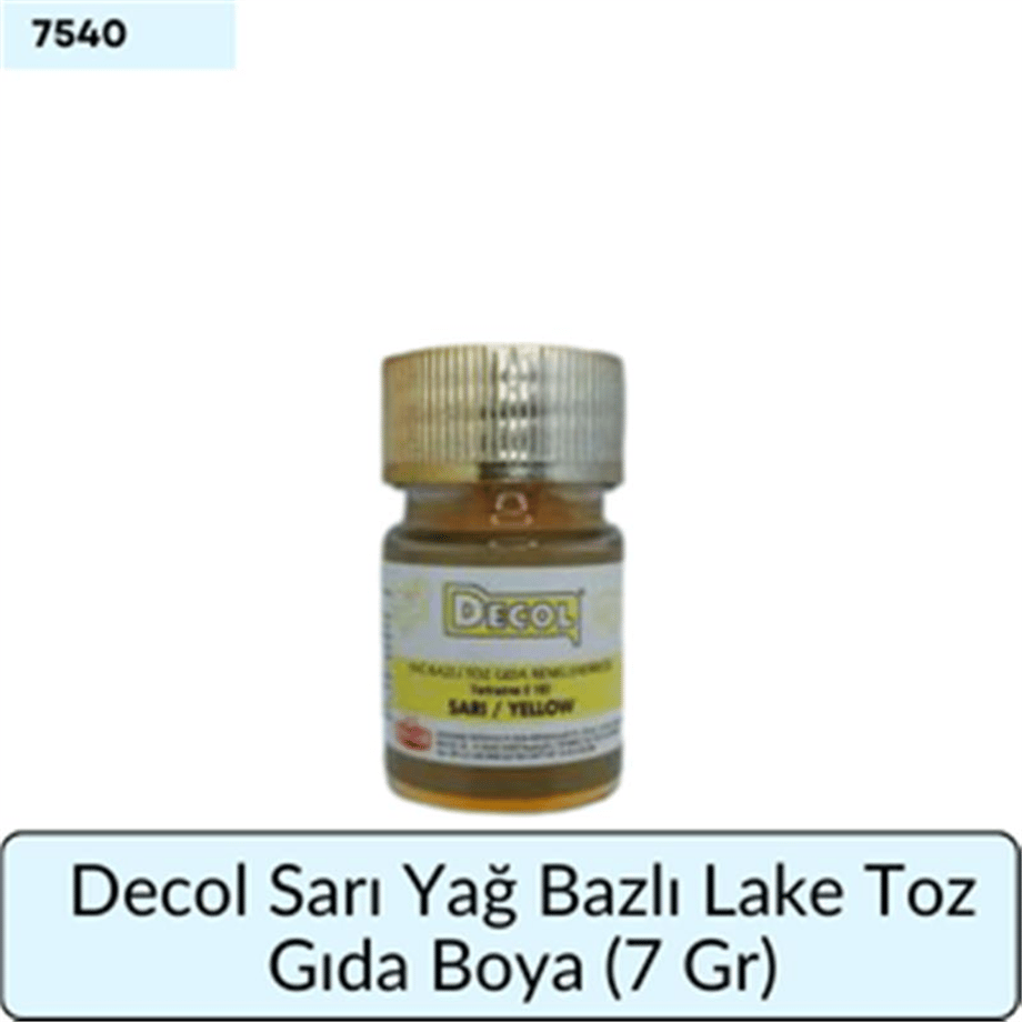 Decol Sarı Yağ Bazlı Lake Toz Gıda Boyası   (7 GR)