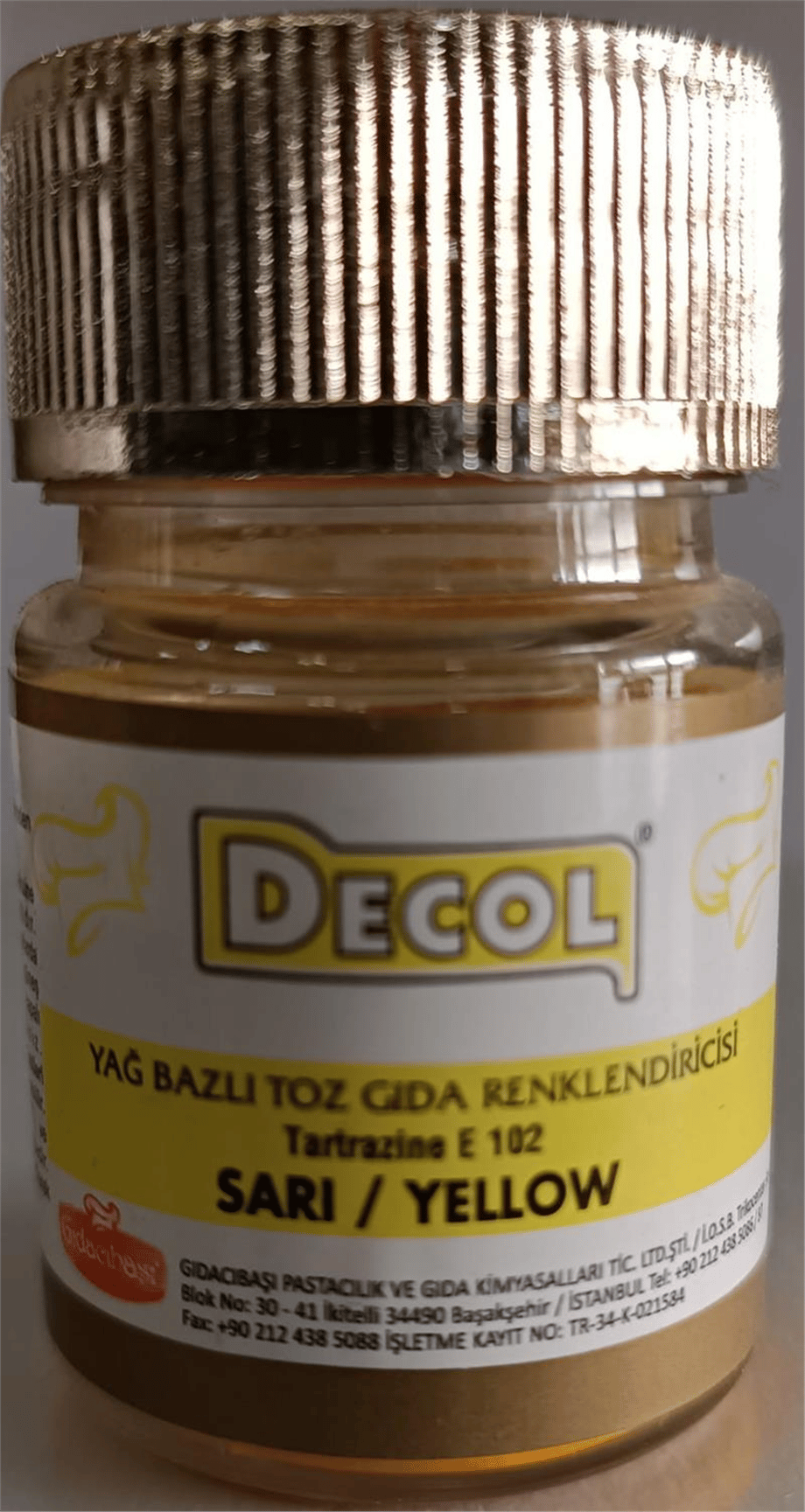 Decol Sarı Yağ Bazlı Lake Toz Gıda Boyası   (7 GR)