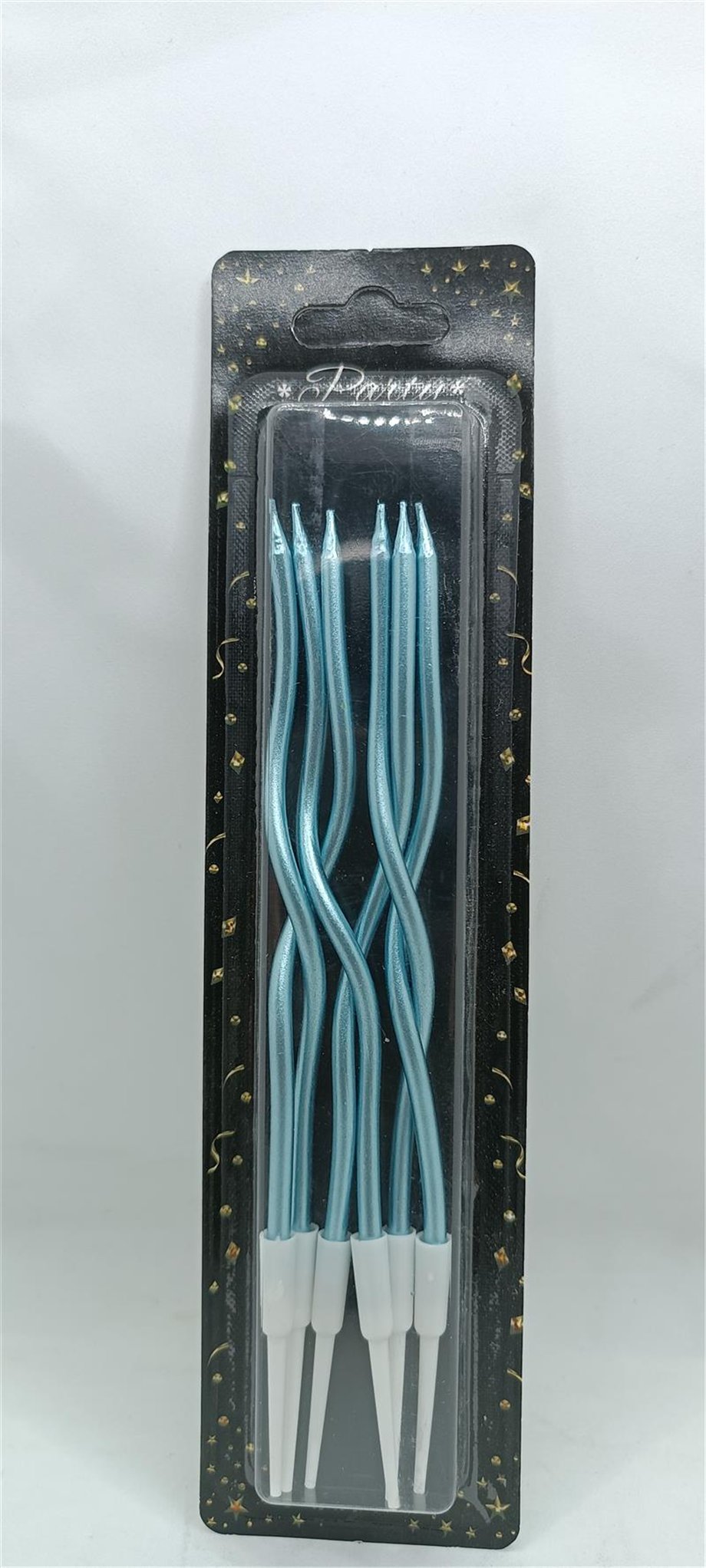 İthal Spiral (Burgulu) Mum Mavi 6 Lı   (15 Cm)