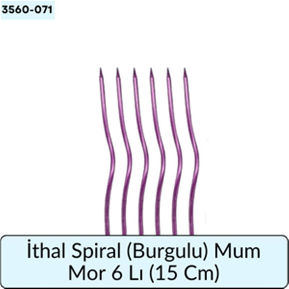 İthal Spiral (Burgulu) Mum Mor 6 Lı  (15 Cm)