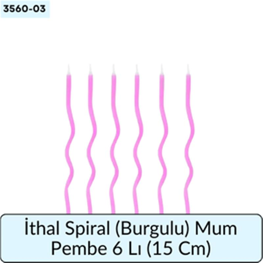 İthal Spiral (Burgulu) Mum Pembe 6 Lı   (15 Cm)