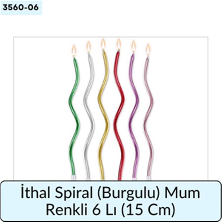 İthal Spiral (Burgulu) Mum Renkli  6 Lı   (15 Cm)