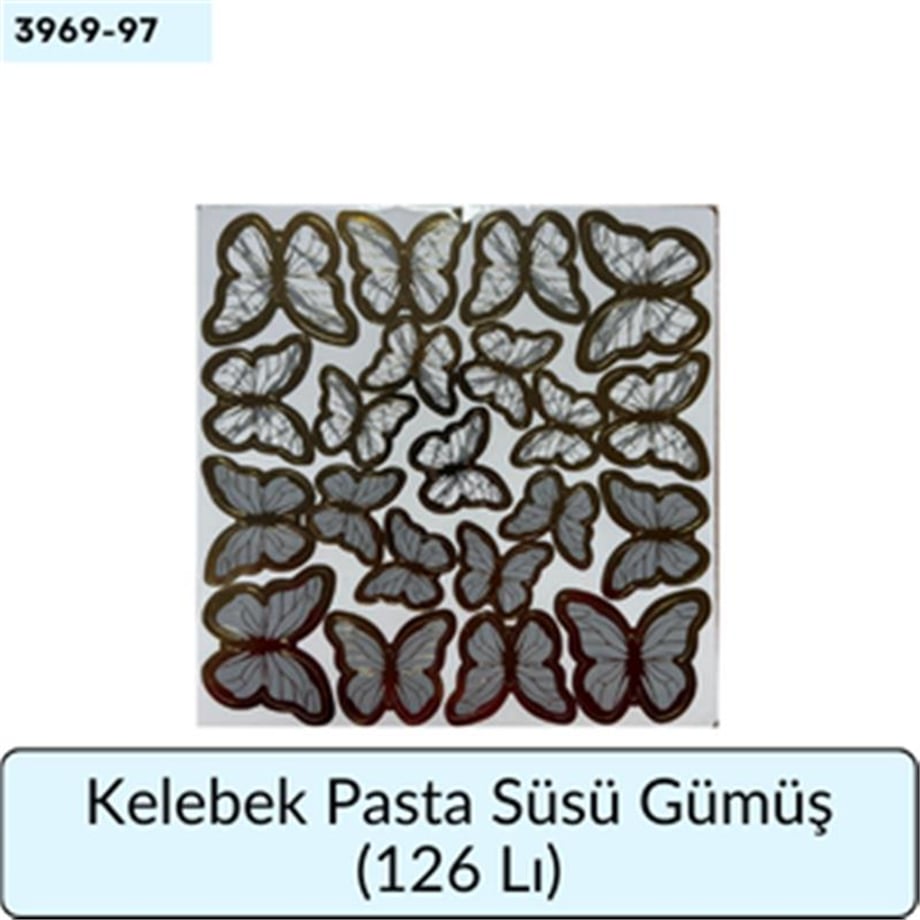 Kelebek Pasta Süsü Gümüş   (126 Lı)