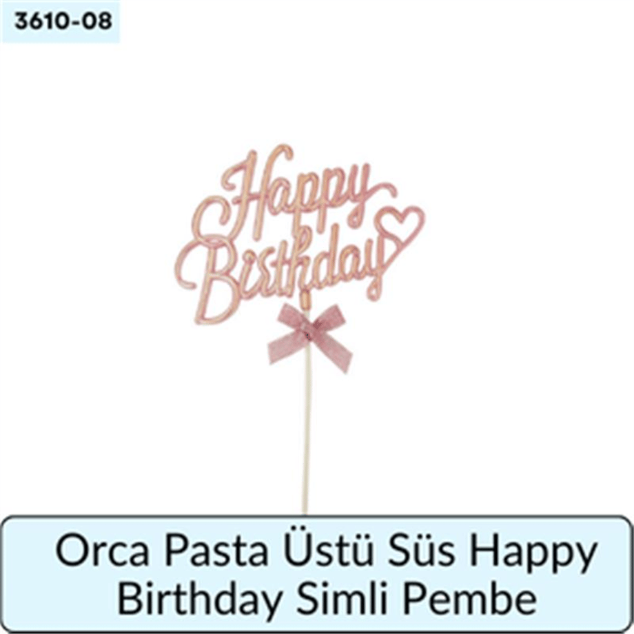 Orca Pasta Üstü Süs Happy Birthday Simli Pembe
