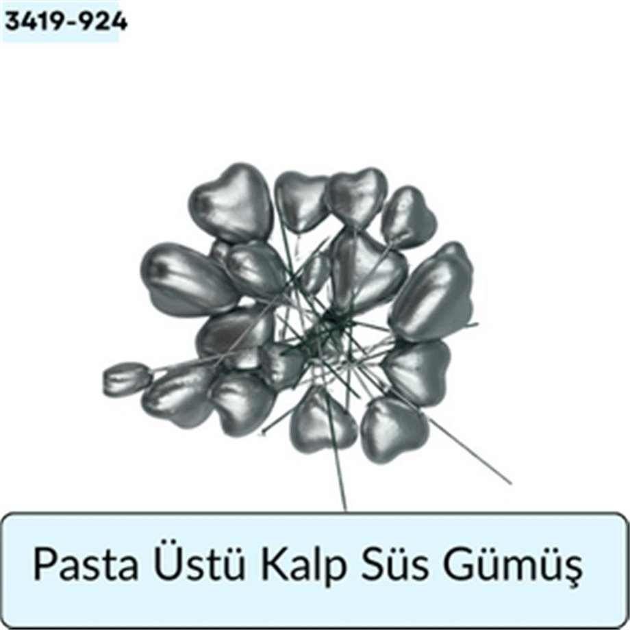Pasta Üstü Kalp Süs Gümüş