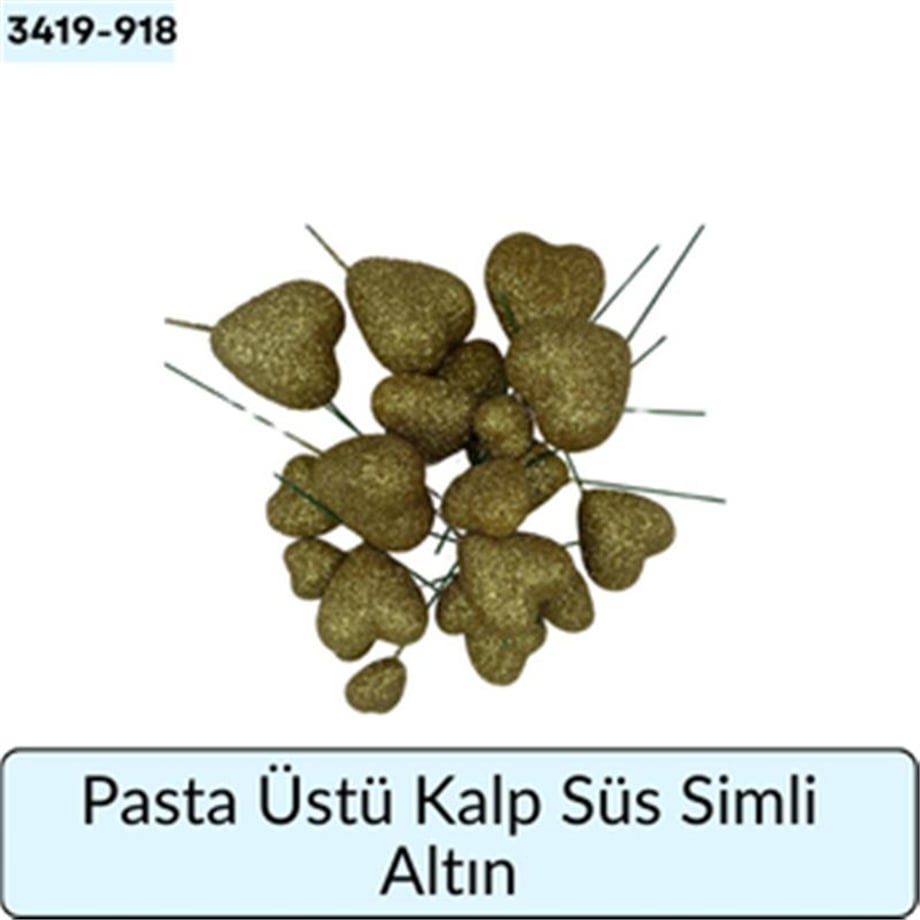 Pasta Üstü Kalp Süs Simli Altın