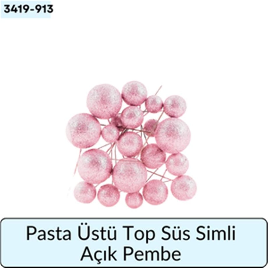 Pasta Üstü Top Süs Simli Açık Pembe