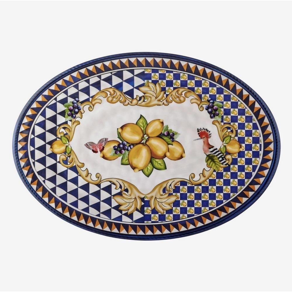 CAPRI BLUE LEMON BOUQUET OVAL TRAY 50 CM