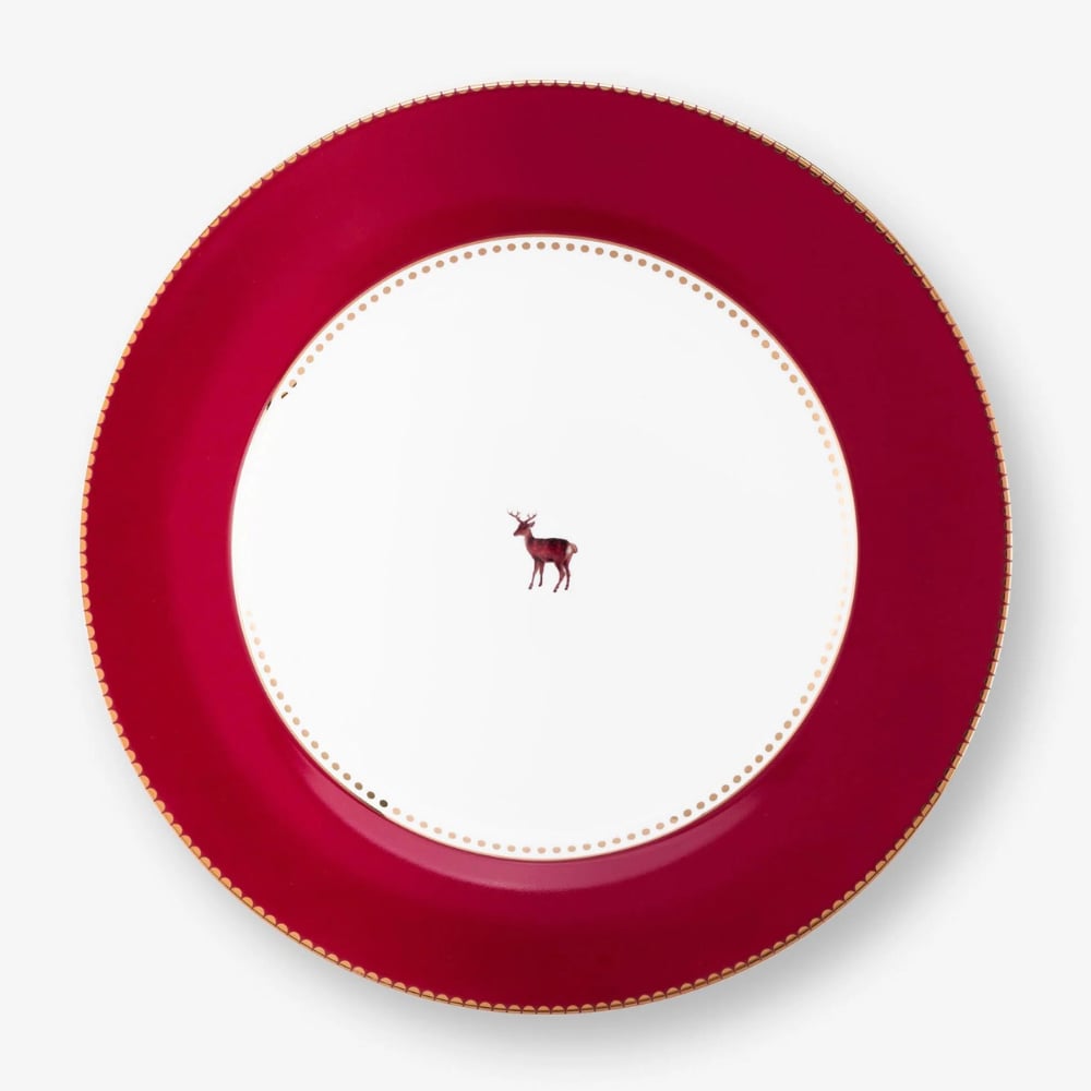 KIRMIZI PORSELEN GEYİKLİ YEMEK TABAĞI 26,5 CM