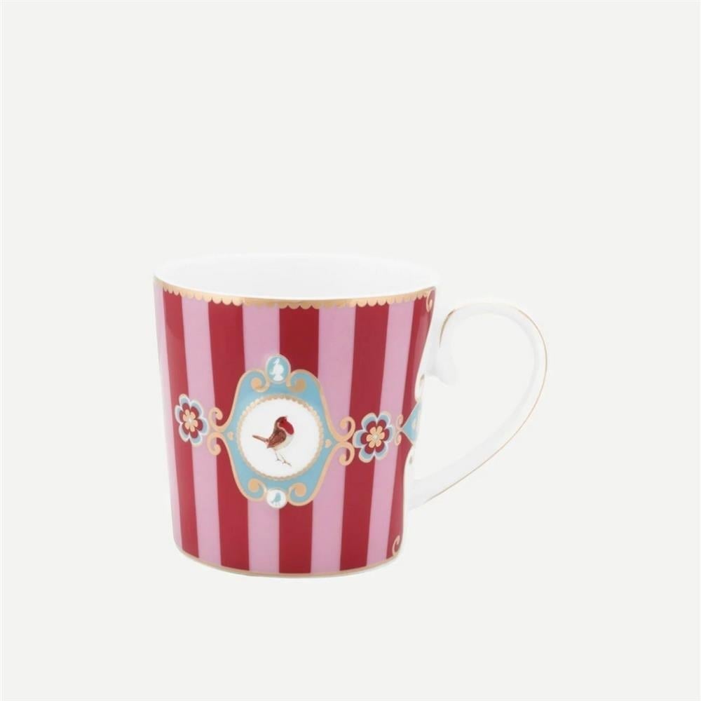 LOVE BIRDS KIRMIZI PEMBE ÇİZGİLİ MUG 250 ML