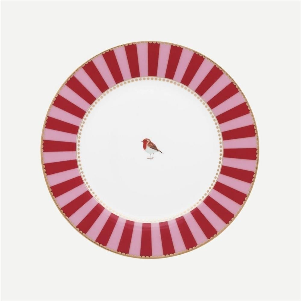 LOVE BIRDS KIRMIZI PEMBE ÇİZGİLİ TABAK 21 CM