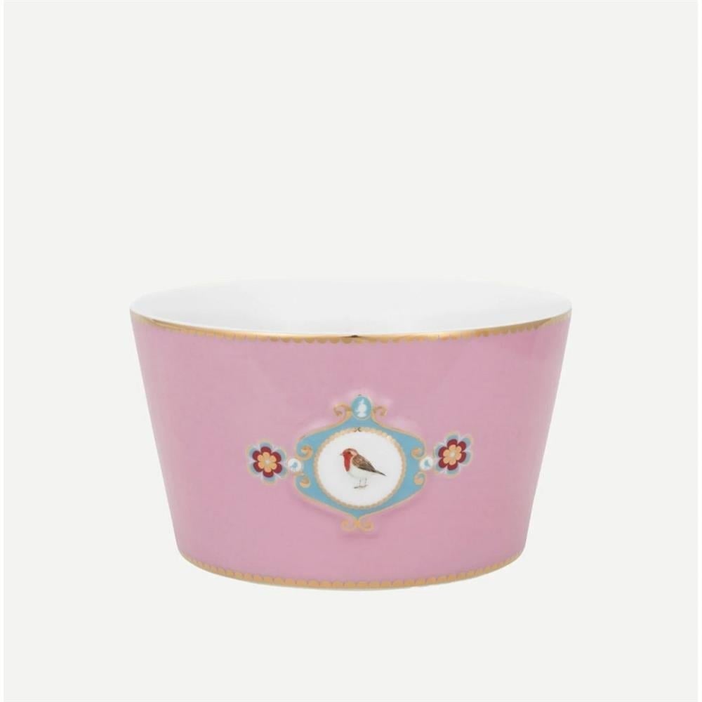 LOVE BIRDS PEMBE MADALYON DESENLİ KASE 15 CM