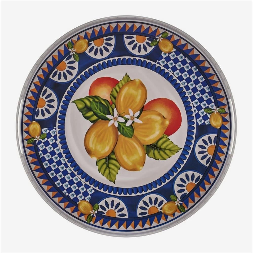PORTOFINO MAVİ LİMON BUKETİ YUVARLAK TEPSİ 40 CM