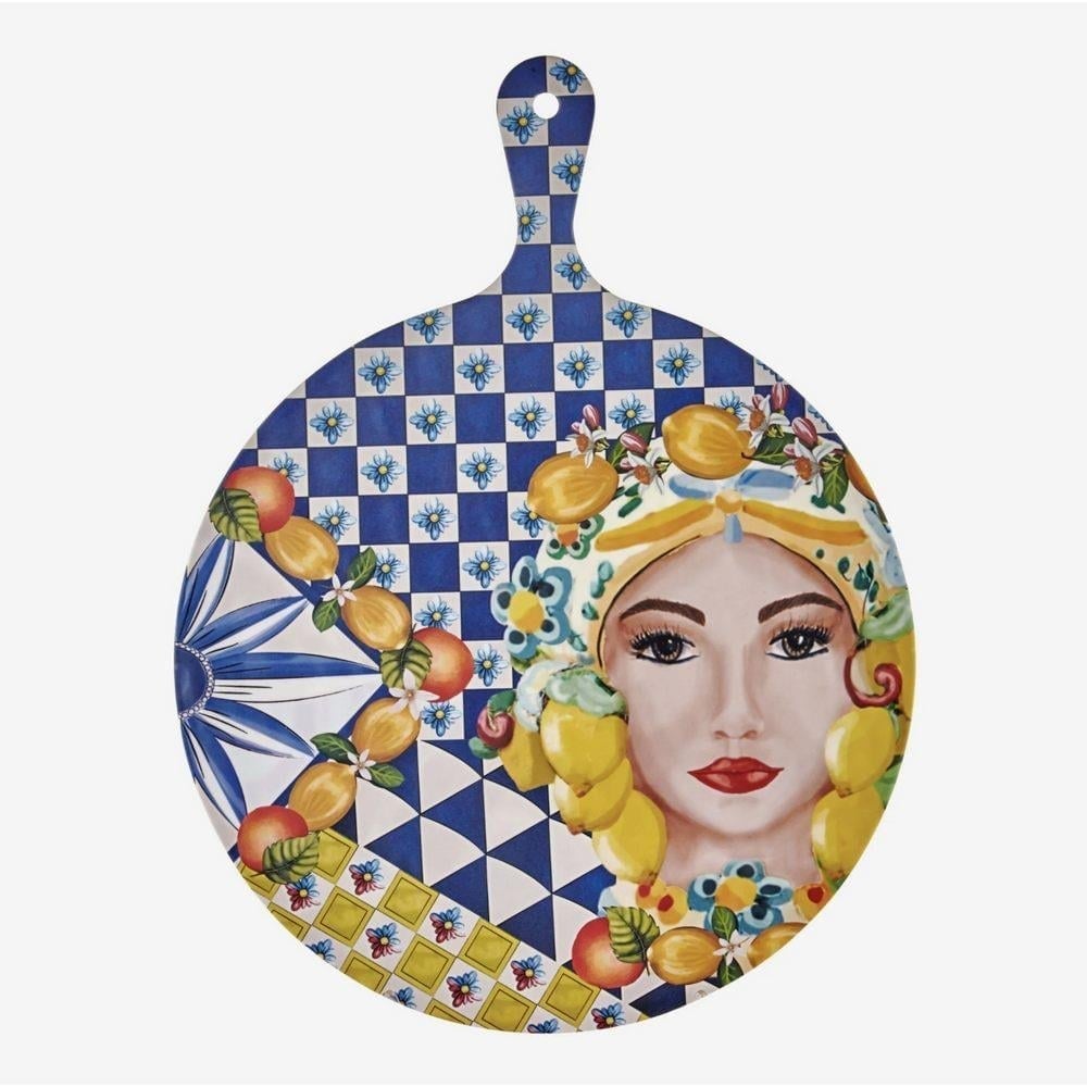 PORTOFINO MAVİ YÜZ DESENLİ SUNUM TAHTASI 41 CM