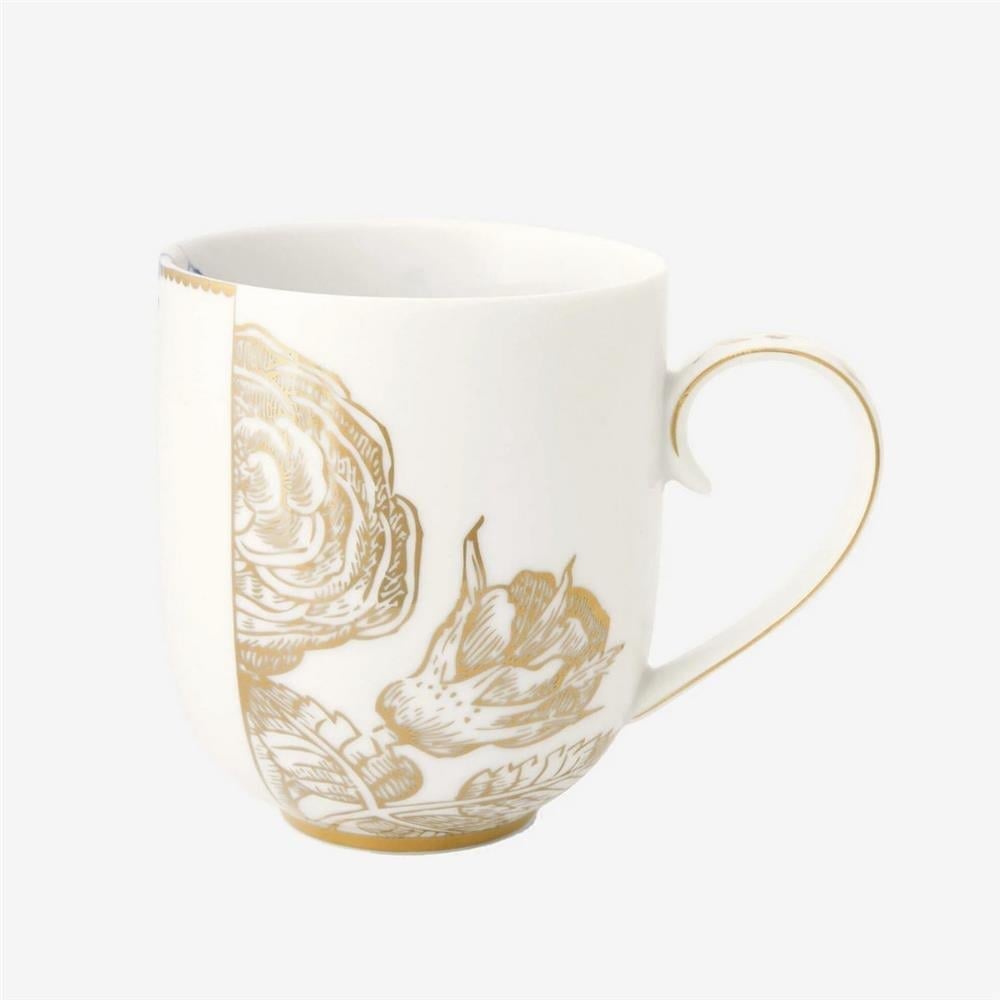 ROYAL BÜYÜK MUG BEYAZ ALTIN ÇİÇEK DESENLİ