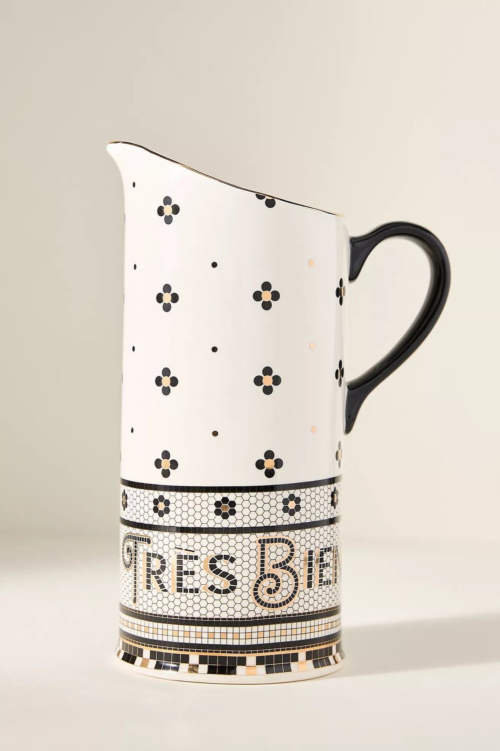 Bistro Tile Stoneware 24k Gold Accent Pitcher