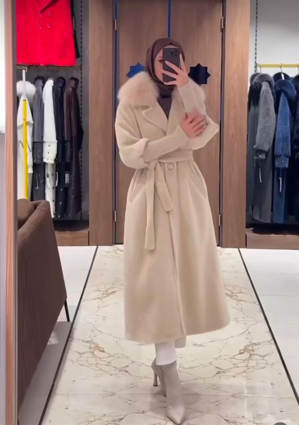 Kürklü Kuşaklı Angora Kaban | Bej