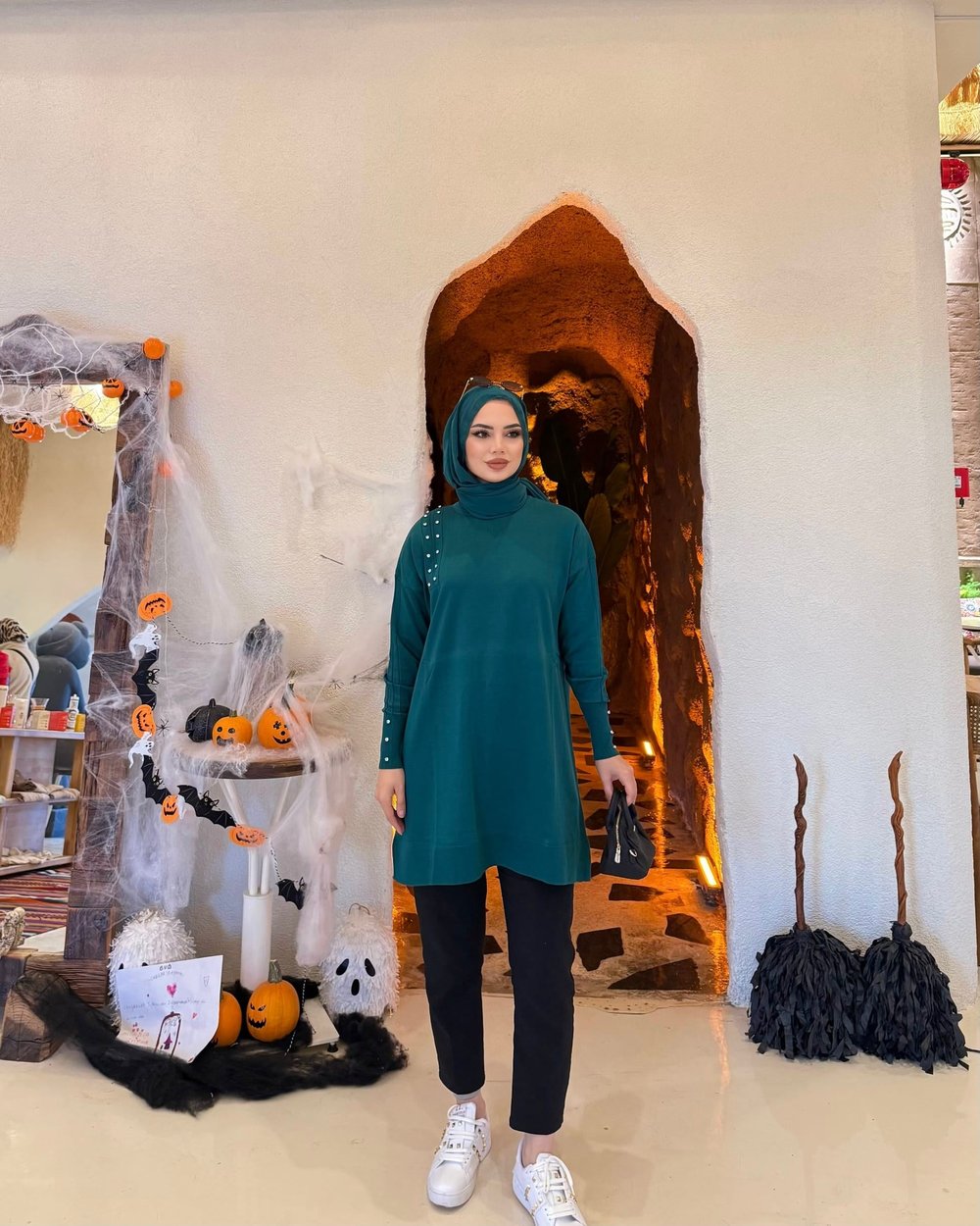 Taşlı Merserize Tunik Zümrüt