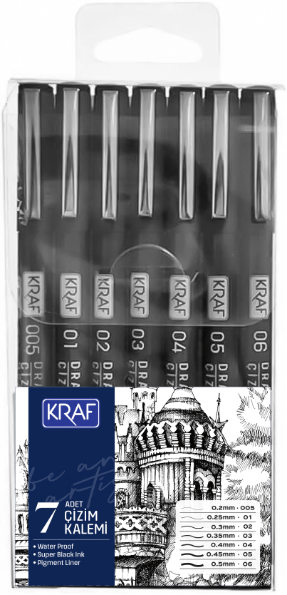 KRAF DRAWING PEN - ÇİZİM KALEMİ 222 7 Lİ SET