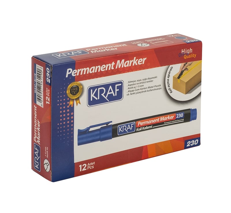 KRAF PERMANENT MARKÖR KESİK UC 230 MAVİ