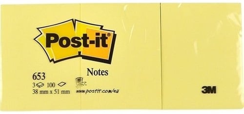 POST-IT YAPIŞKANLI NOT KAĞIDI SARI 38x51 100 YP 653 520100440100