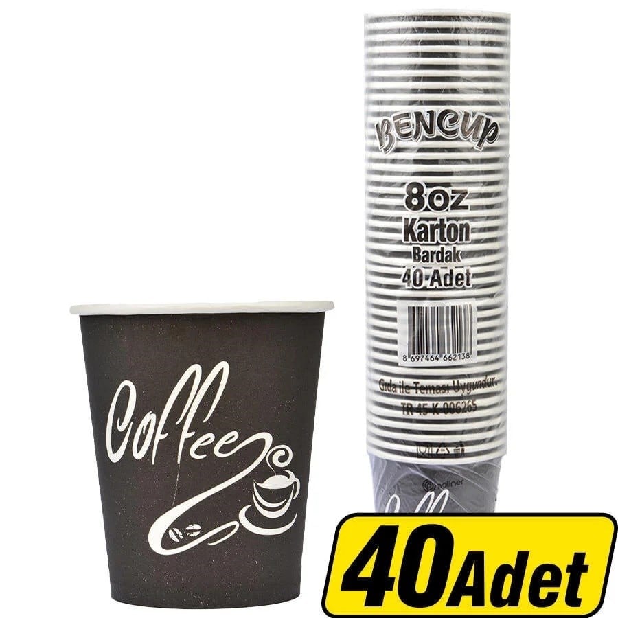 Bencup Karton Bardak Desenli 8 oz 40'lı 