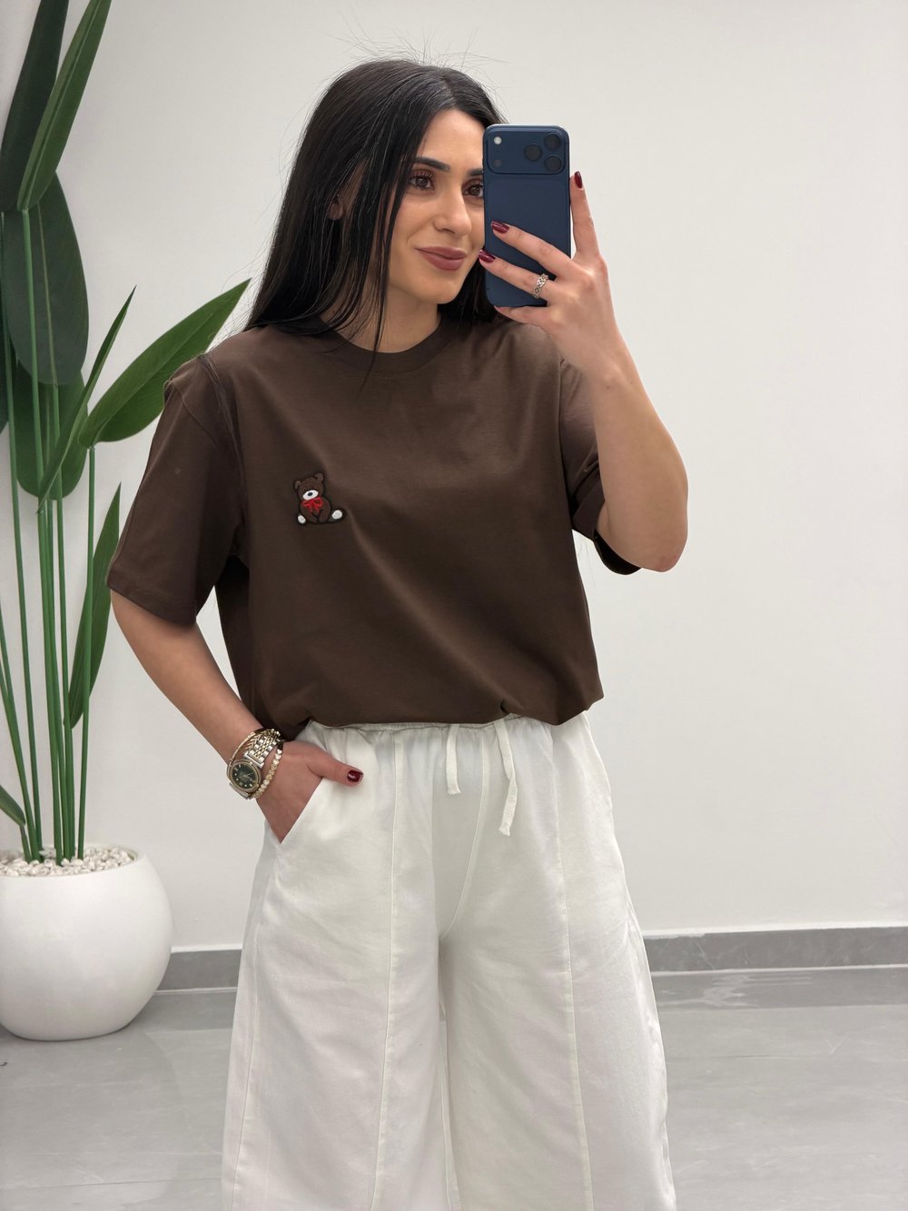 Balon Kesim Yüksek Bel Gabardin Pantolon Beyaz