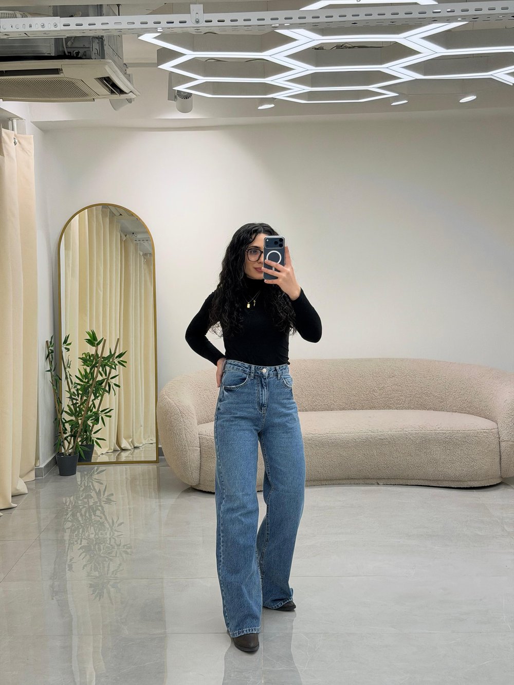 Mavi Wide Leg Yüksek Bel Jean Pantolon