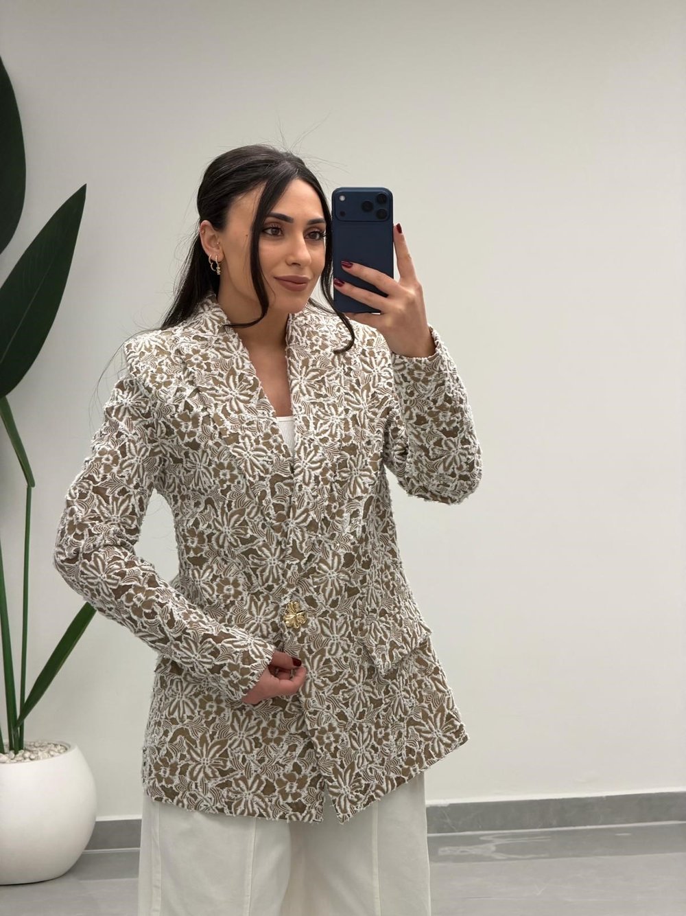 Tasarım Dantel Detaylı Kruvaze Blazer Ceket Kahve 